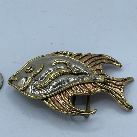 Vintage Fish Copper,Gold Silver Tone Belt Buckle - Picture 1 of 5